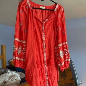 Red Bohemian Embroidered beach cover-up